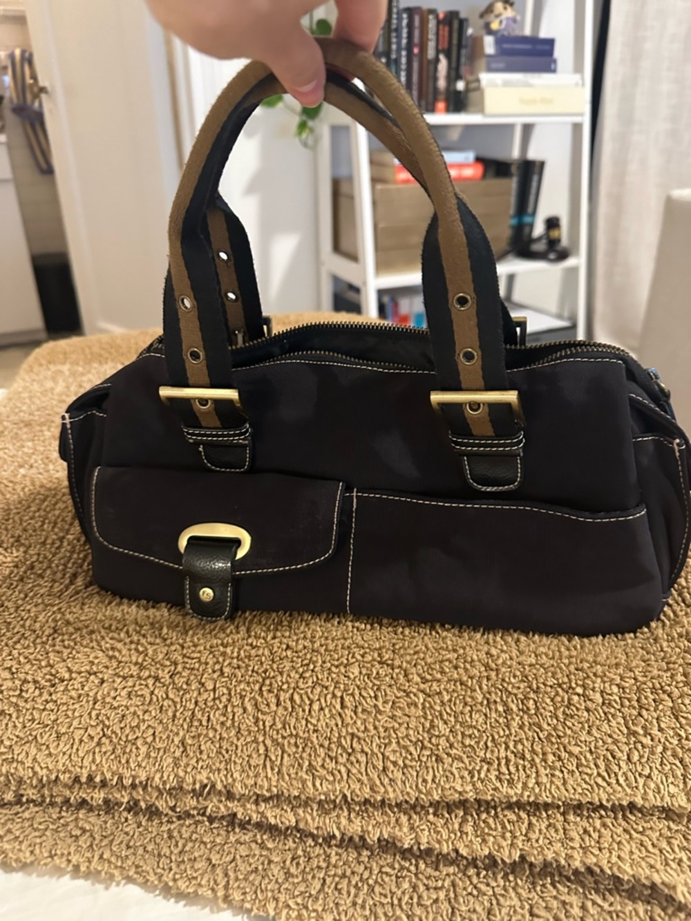 Franco Sarto Black y2k Purse with Brown Handles